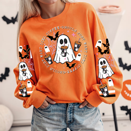 Iced Coffee Ghost Halloween Sweatshirt | Spooky Coffee Lover Graphic Crewneck | Cute Fall Ghost Pullover 👻☕🎃