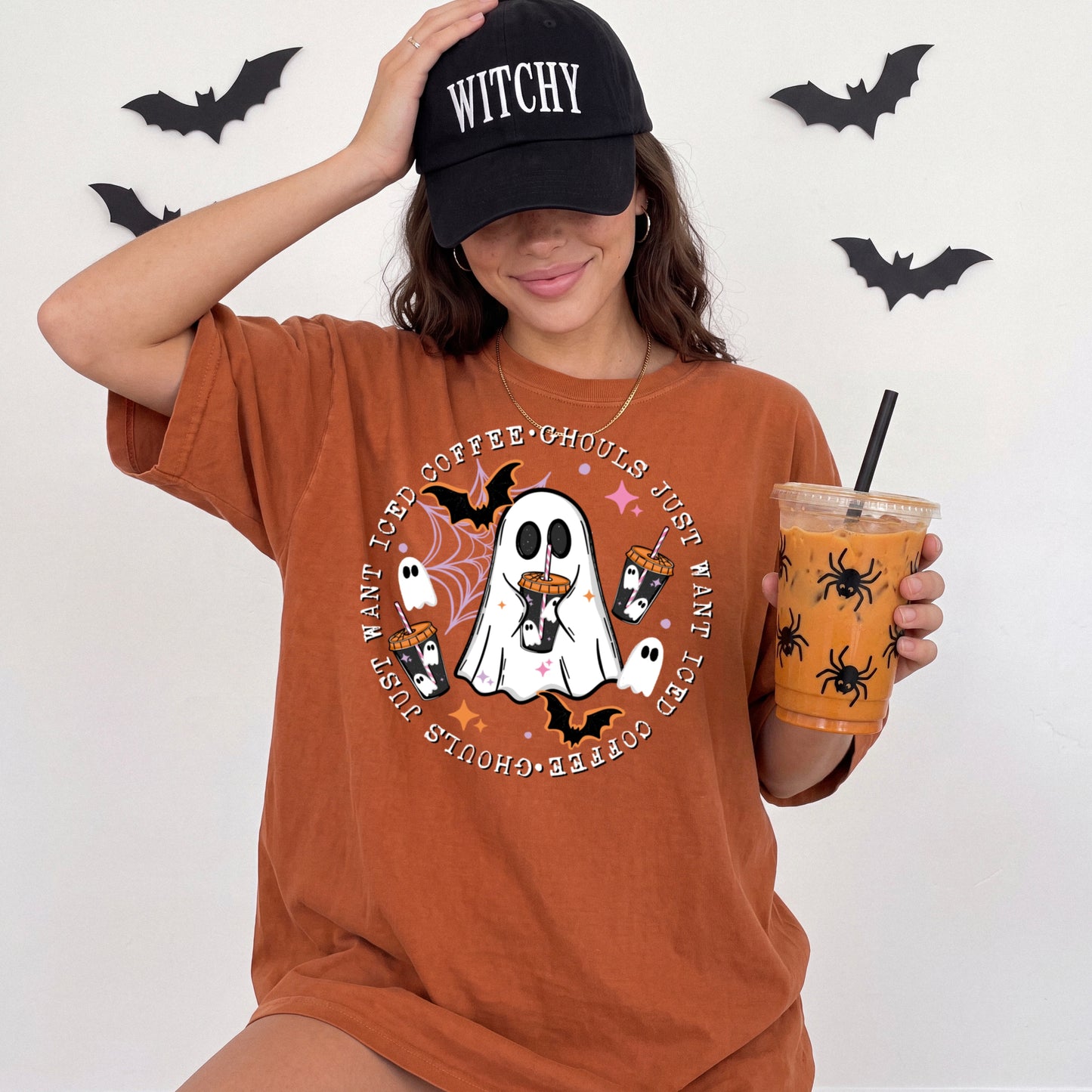 Iced Coffee Ghost Halloween T-Shirt | Spooky Coffee Lover Graphic Tee | Cute Fall Ghost Shirt 👻☕🎃