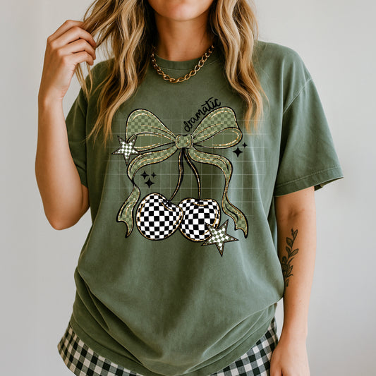 Checker Cherry Bow Shirt – Trendy Coquette Graphic Tee
