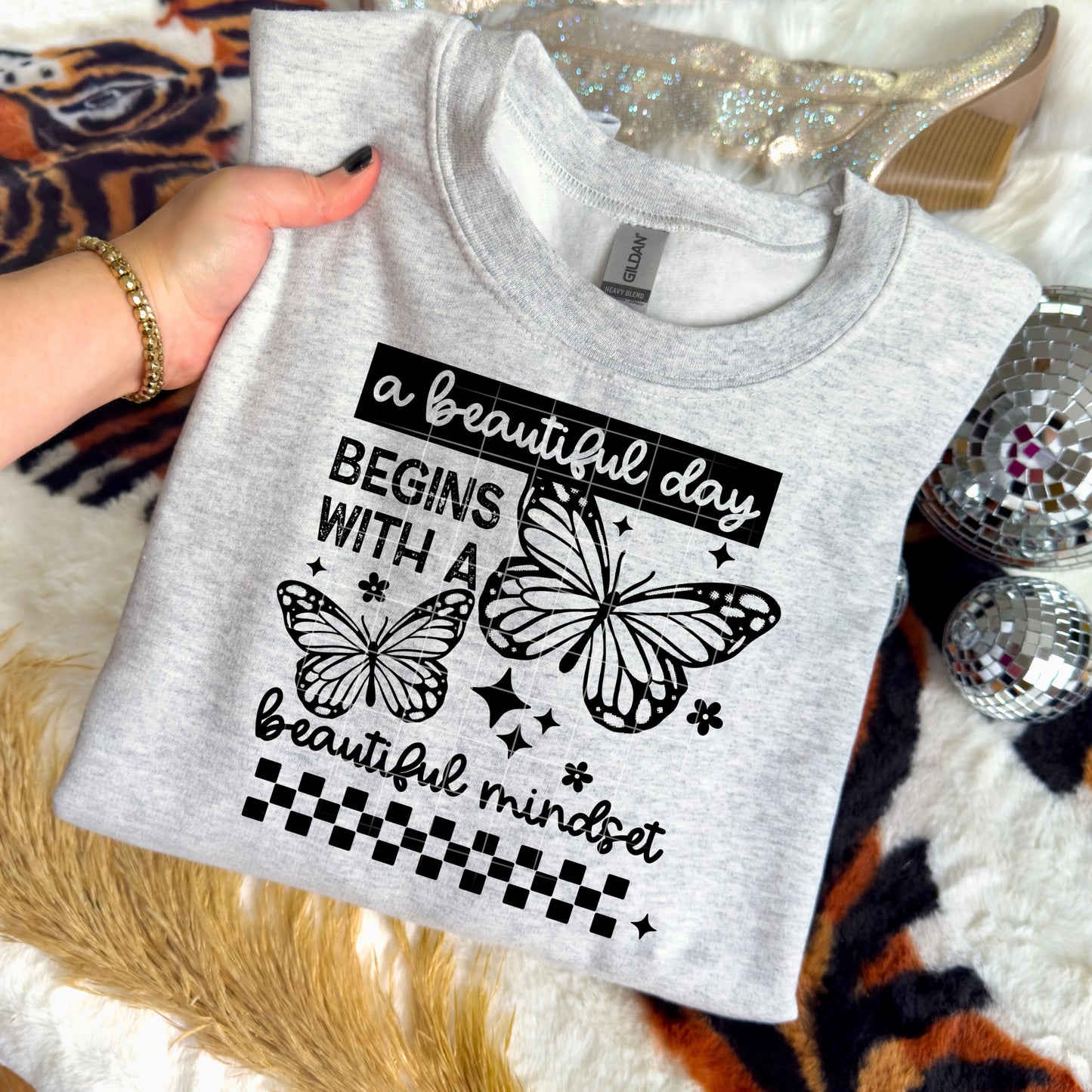Beautiful Mindset Butterfly Sweatshirt – Inspirational Graphic Crewneck