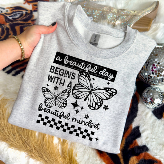 Beautiful Mindset Butterfly Sweatshirt – Inspirational Graphic Crewneck