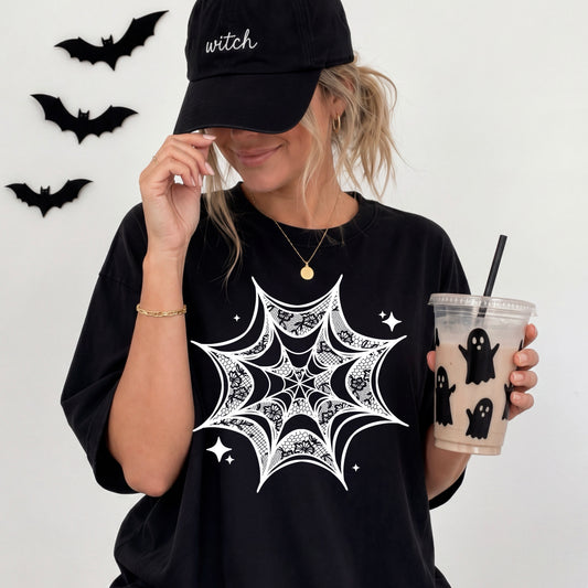 Boho Spider Web Graphic Tee | Spooky Season Halloween Shirt