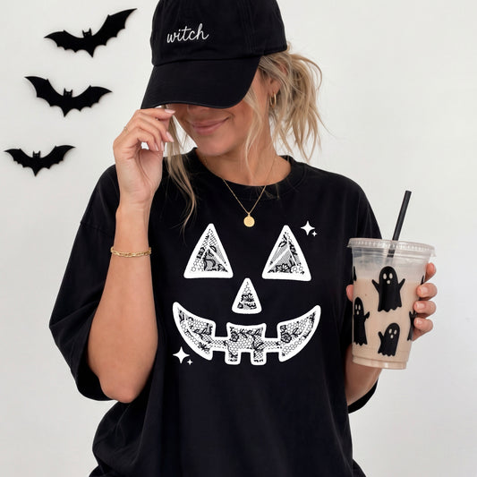 Vintage Pumpkin Face Halloween Graphic Tee | Retro Jack-O'-Lantern Fall Shirt