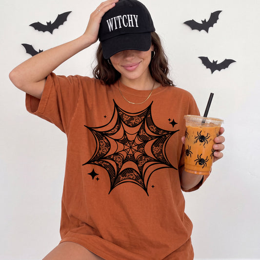 Boho Spider Web Graphic Tee | Spooky Season Halloween Shirt