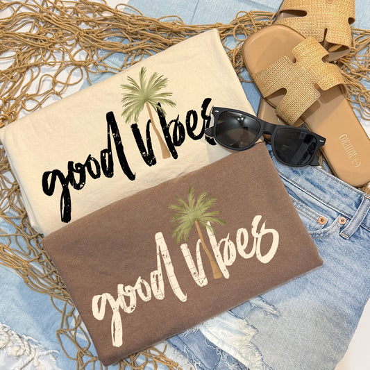 Good Vibes Palm Tree Tee 🌴 Beachy Graphic Shirt