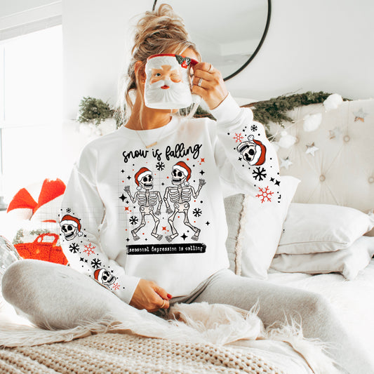 ❄️💀 Snow Is Falling Skeleton Christmas Sweatshirt with Sleeves🎅✨