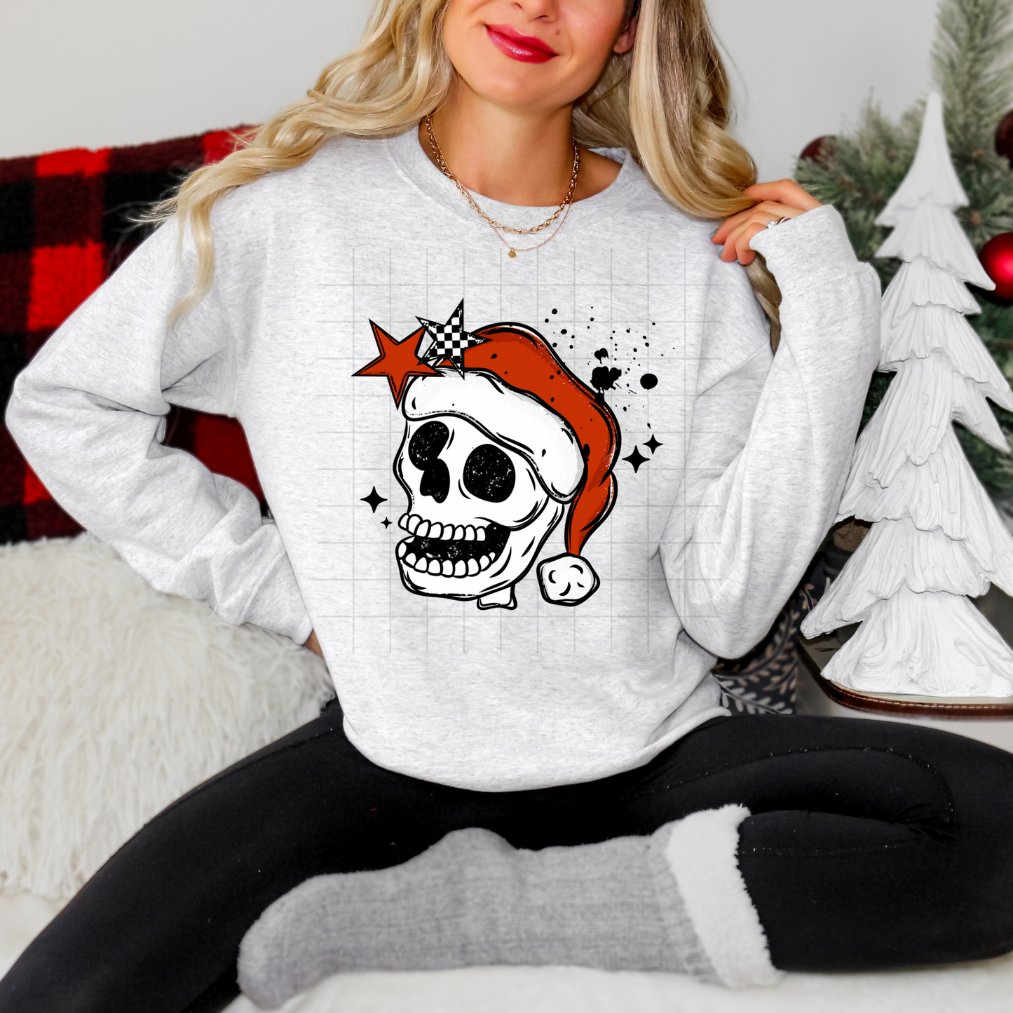 Santa Skull Christmas Sweatshirt 💀🎄✨ Spooky Holiday Crewneck