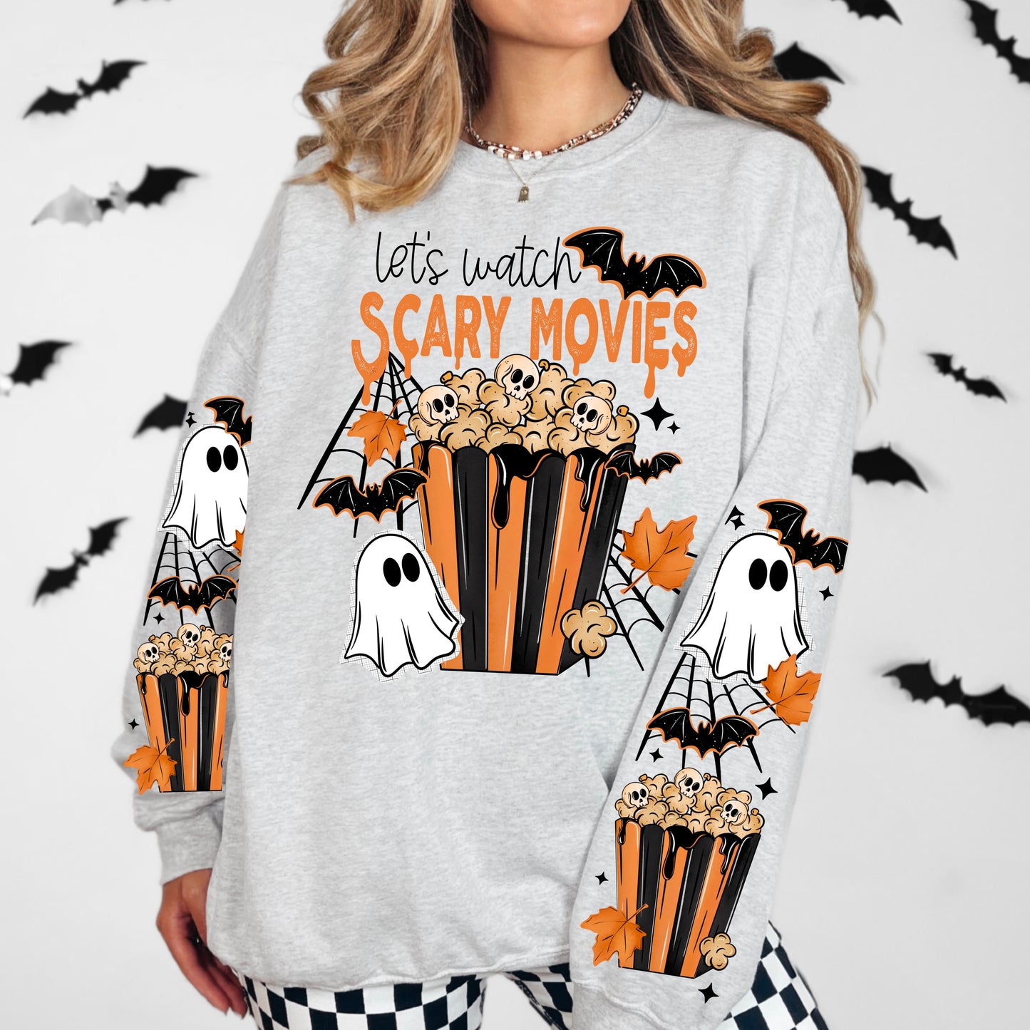 Let’s Watch Scary Movies Halloween Crewneck Sweatshirt 🎃👻🍿