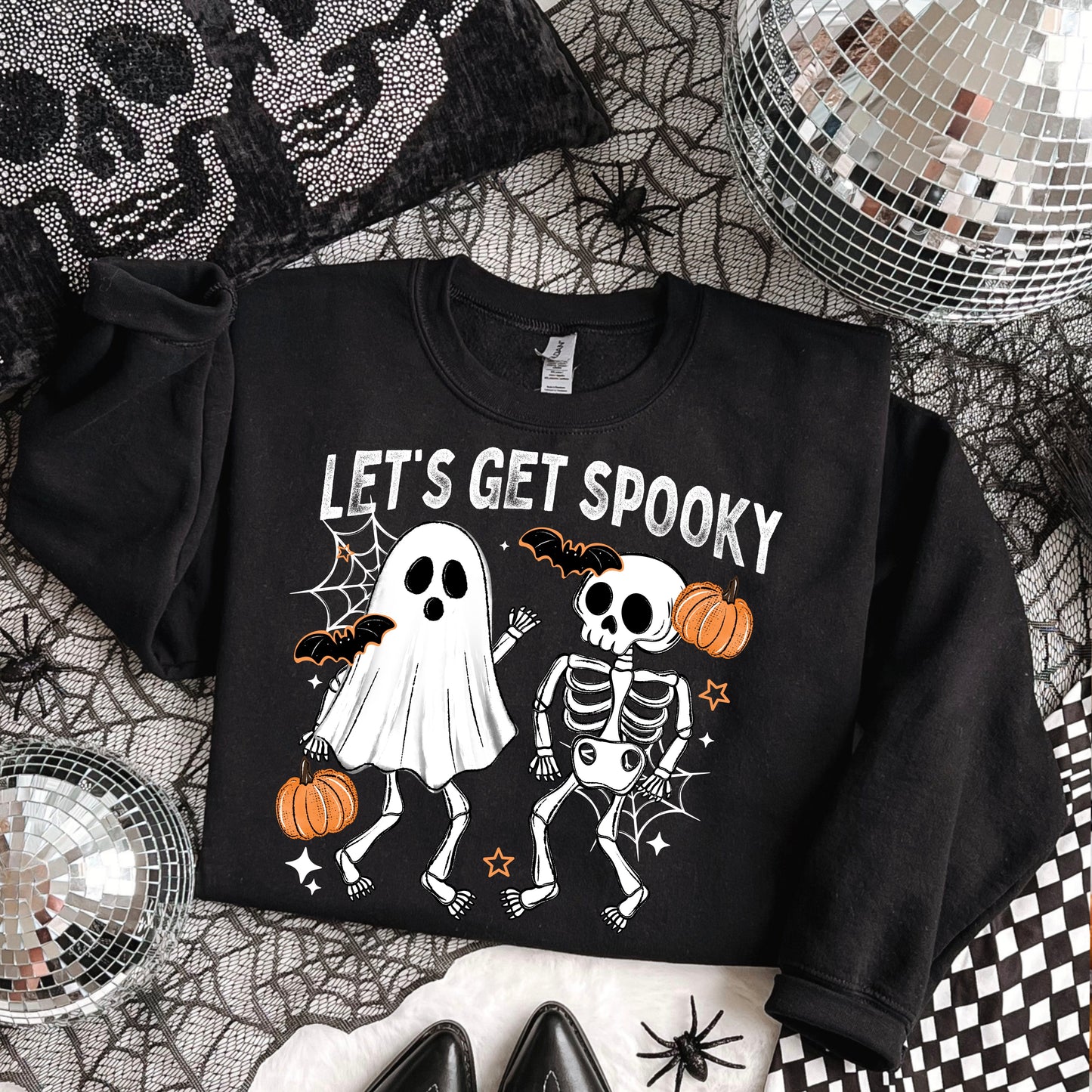 Let’s Get Spooky Ghost & Skeleton Halloween Crewneck 👻🎃💀