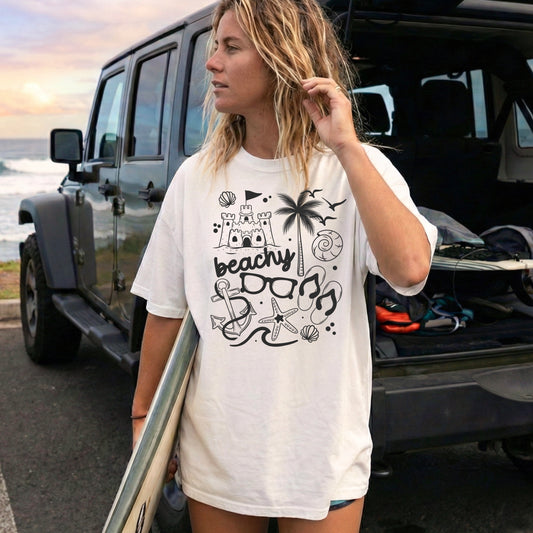 Beachy Summer Graphic Tee | Coastal Beach Vibes Shirt | Seashell & Palm Tree T-Shirt | Vacation Graphic Tee | Ocean Lover Unisex Shirt 🌴🌊🐚☀️
