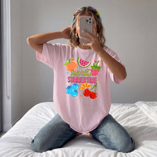 Sweet Summertime Graphic T-Shirt | Cute Summer Vibes Tee | Sunshine Unisex Shirt | Seasonal Vacation Apparel