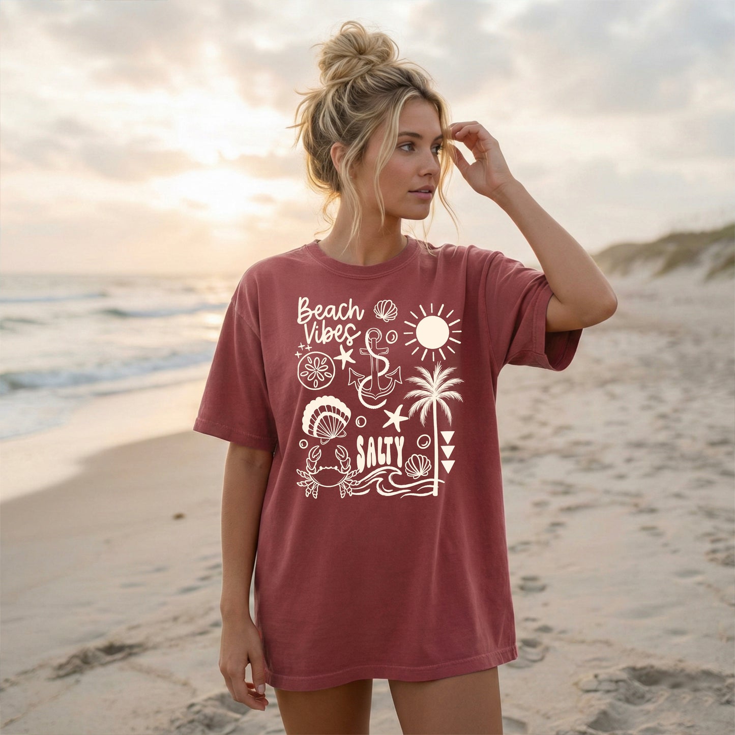 Beach Vibes Salty Graphic T-Shirt | Coastal Summer Tee | Ocean Lover Unisex Shirt | Beach Vacation Apparel