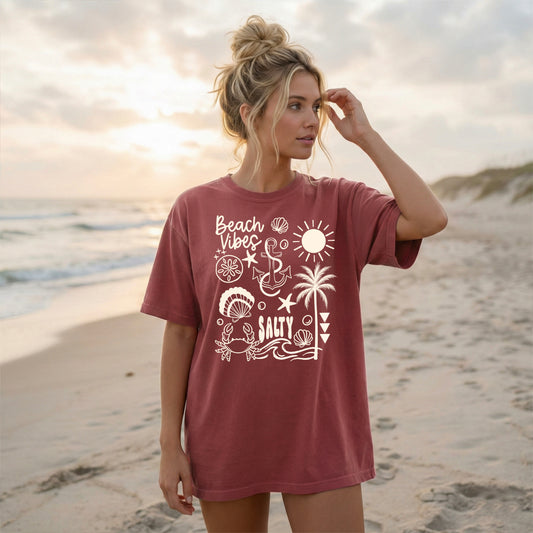 Beach Vibes Salty Graphic T-Shirt | Coastal Summer Tee | Ocean Lover Unisex Shirt | Beach Vacation Apparel