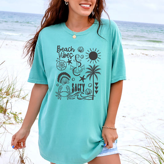 Beach Vibes Salty Graphic T-Shirt | Coastal Summer Tee | Ocean Lover Unisex Shirt | Beach Vacation Apparel