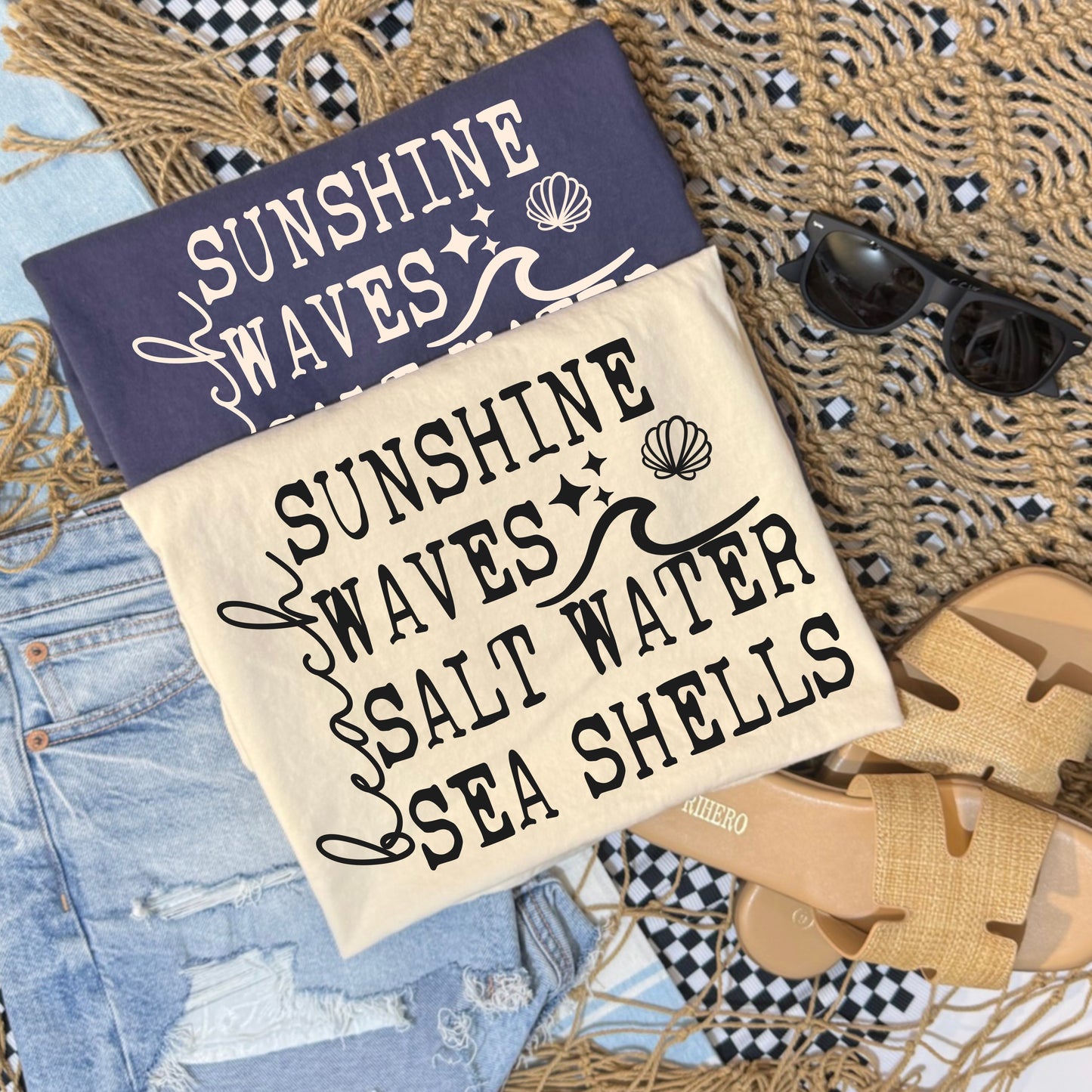 Sunshine Waves Salt Water Sea Shells Graphic Tee | Coastal Beach Shirt | Summer Vacation T-Shirt | Ocean Lover Tee | Beach Life Unisex Shirt 🌊☀️🐚🏖️