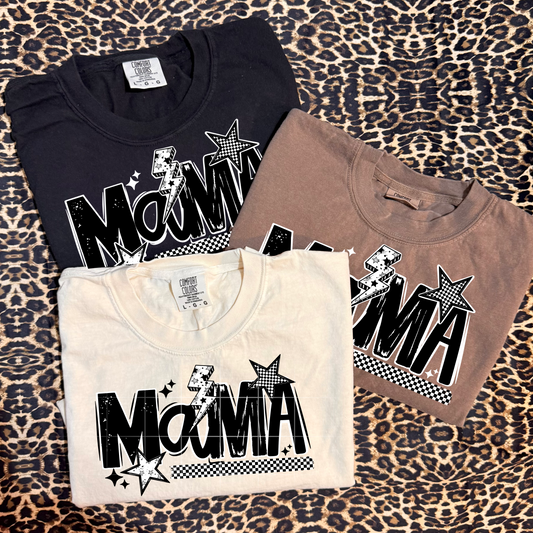 Mama Graphic Tee | Retro Checkered Mama Shirt | Trendy Mom T-Shirt |