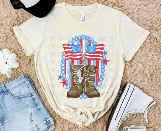 🇺🇸 Patriotic Military Boots Graphic Tee | American Flag Combat Boots Shirt | USA Support Our Troops Tee | Rustic Americana Fourth of July Shirt ❤️💙🤍