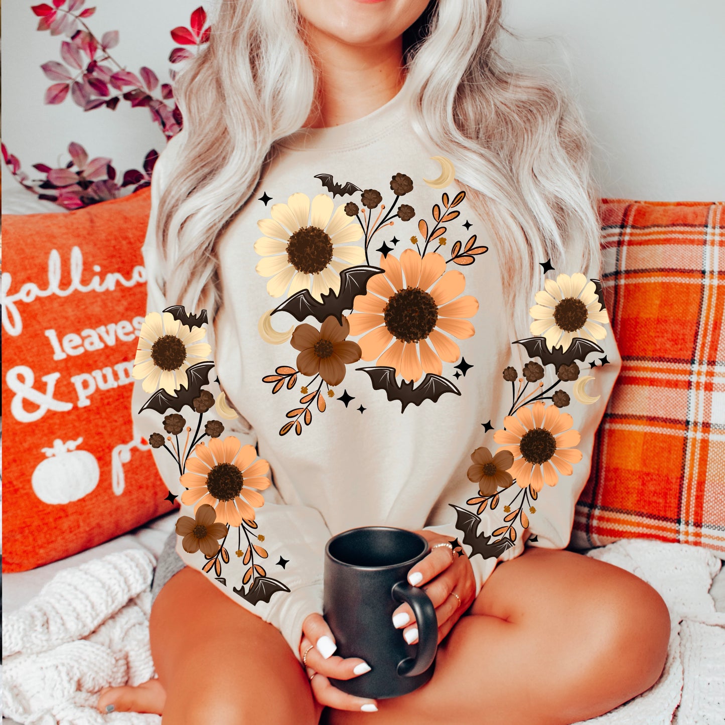 Floral Bats Halloween Crewneck Sweatshirt 🦇🌼