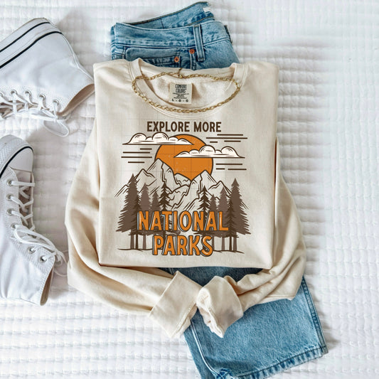 Explore More National Parks Sweatshirt – Mountain Nature Graphic Crewneck