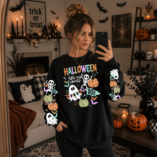 Halloween Lifts My Spirits Spooky Ghost & Skeleton Crewneck Sweatshirt 👻🎃💀