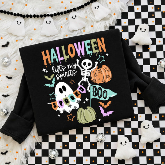 Halloween Lifts My Spirits Spooky Ghost & Skeleton Crewneck Sweatshirt 👻🎃💀