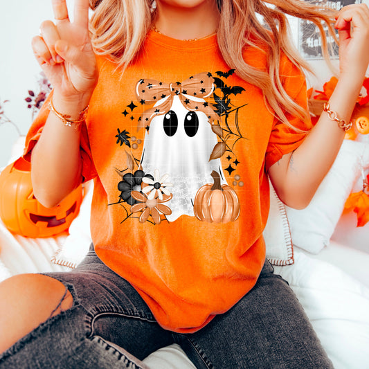 Pumpkin Ghost with Bow Tee