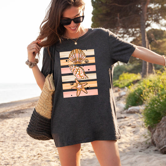 Seashells Graphic T-Shirt | Coastal Beach Tee | Ocean Lover Unisex Shirt | Summer Vacation Apparel