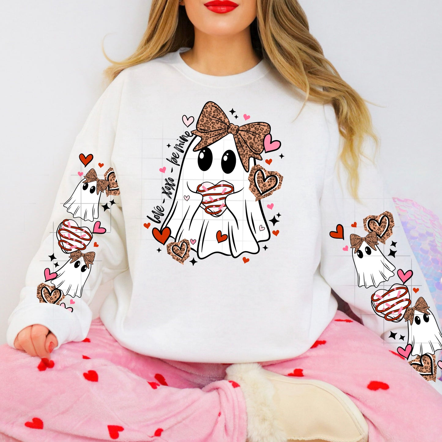 Be Mine Ghost With Sleeves Graphic Crewneck
