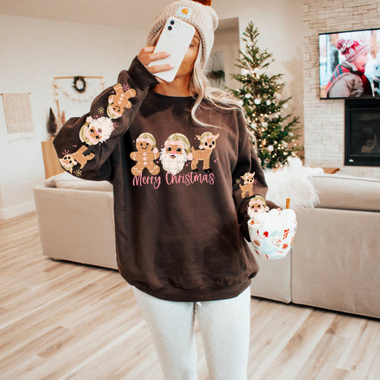 🎄✨ Merry Christmas Santa • Gingerbread • Deer Sleeve Sweatshirt