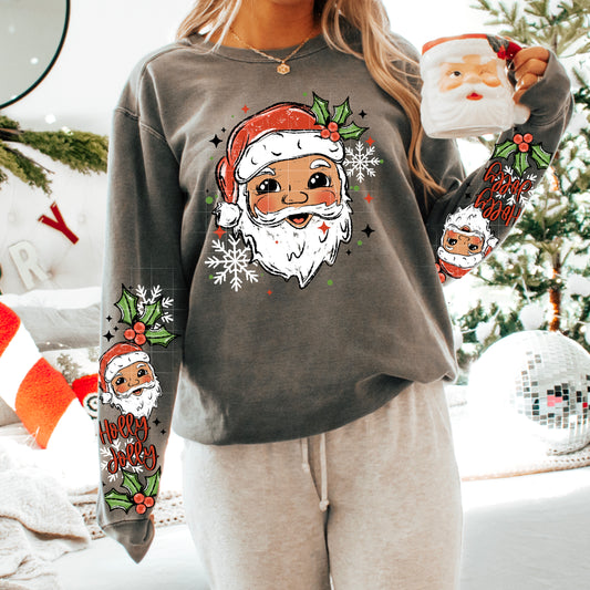 🎅✨ Merry & Jolly Santa Sweatshirt – Festive Sleeve Print Christmas Pullover