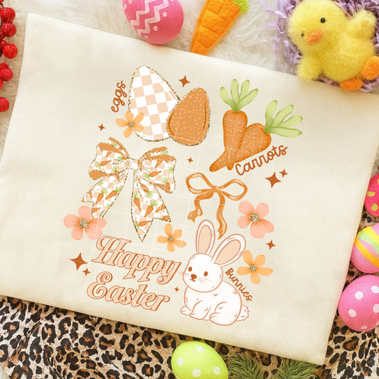 Happy Easter Graphic T-Shirt – Bunny, Eggs & Carrots Design