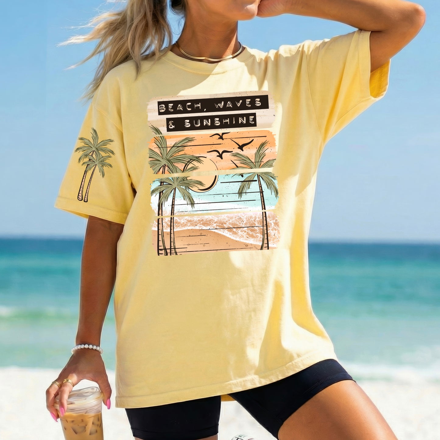 Beach Waves and Sunshine Graphic T-Shirt | Coastal Summer Tee | Ocean Lover Unisex Shirt | Vacation Beach Apparel