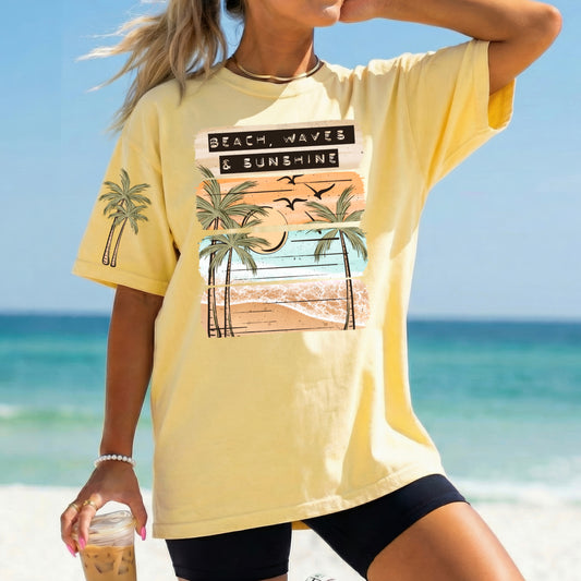 Beach Waves and Sunshine Graphic T-Shirt | Coastal Summer Tee | Ocean Lover Unisex Shirt | Vacation Beach Apparel