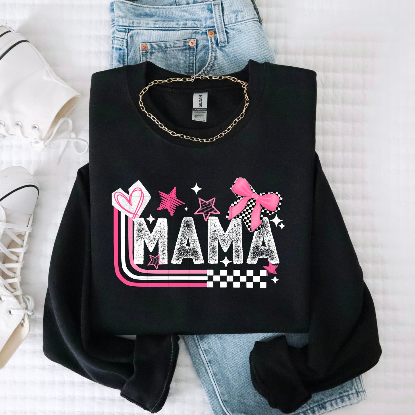 Mama Sweatshirt – Pink Bow Graphic Mama Crewneck