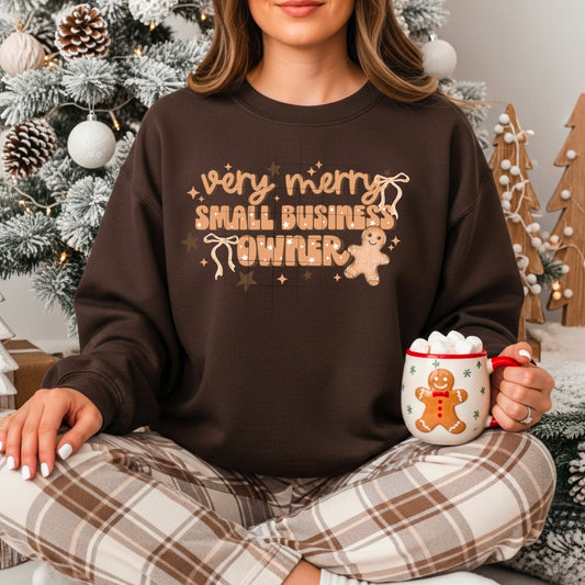 🎄✨ Very Merry Small Business Owner Christmas Sweater – Gingerbread Holiday Crewneck for Entrepreneurs 🍪🎁