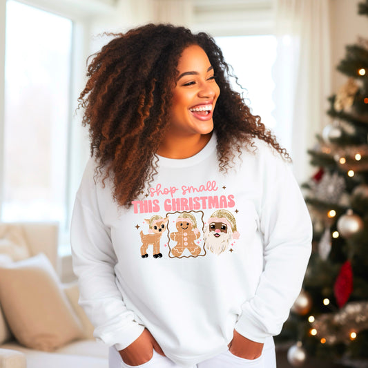 🎄💖 Shop Small This Christmas Sweatshirt | Cute Gingerbread + Deer + Santa
