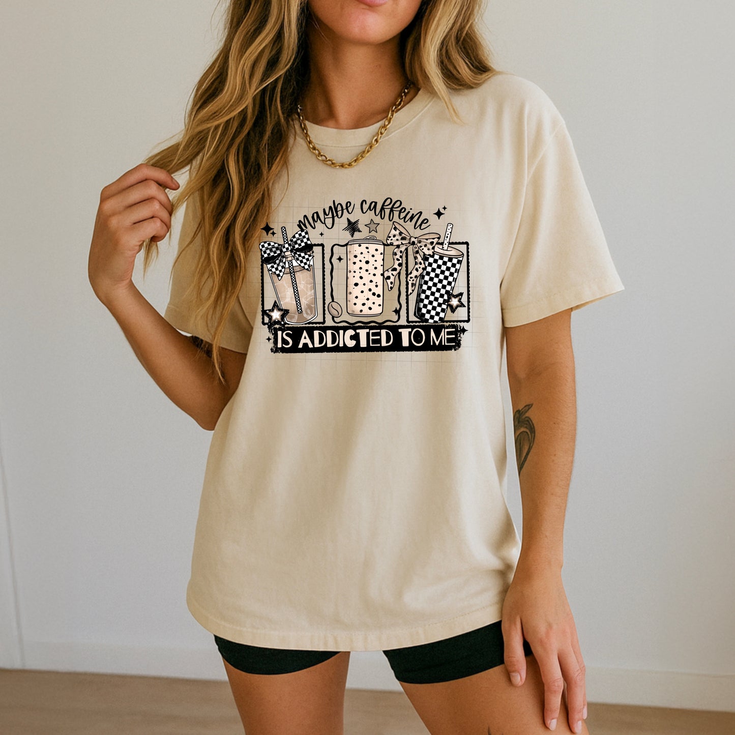 Maybe Caffeine Is Addicted to Me Graphic Tee – Funny Coffee Lover Shirt