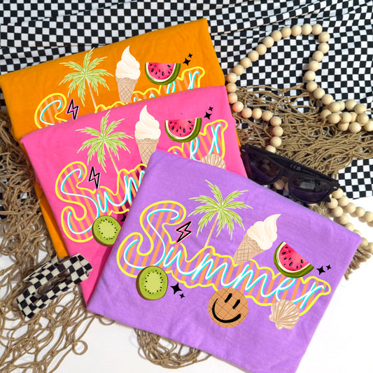 Summer Neon Script Graphic Tee | Coastal Summer Shirt