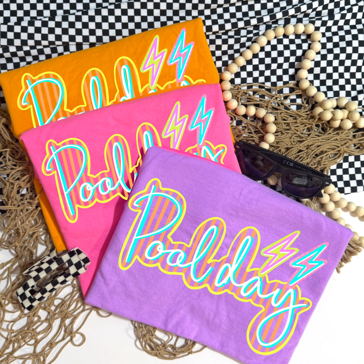 Pool Day Neon Script Graphic Tee | Coastal Summer Shirt