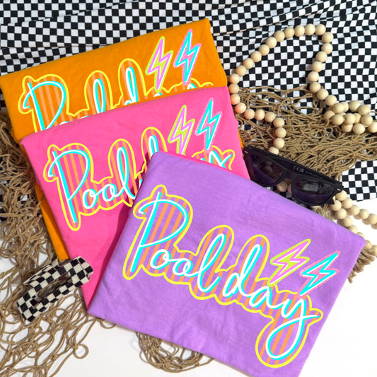 Pool Day Neon Script Graphic Tee | Coastal Summer Shirt