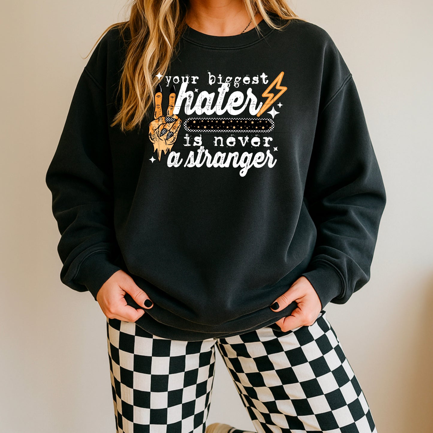 ⚡️ Your Biggest Hater Is Never a Stranger Sweatshirt 🖤 Retro Grunge Graphic Crewneck ✨