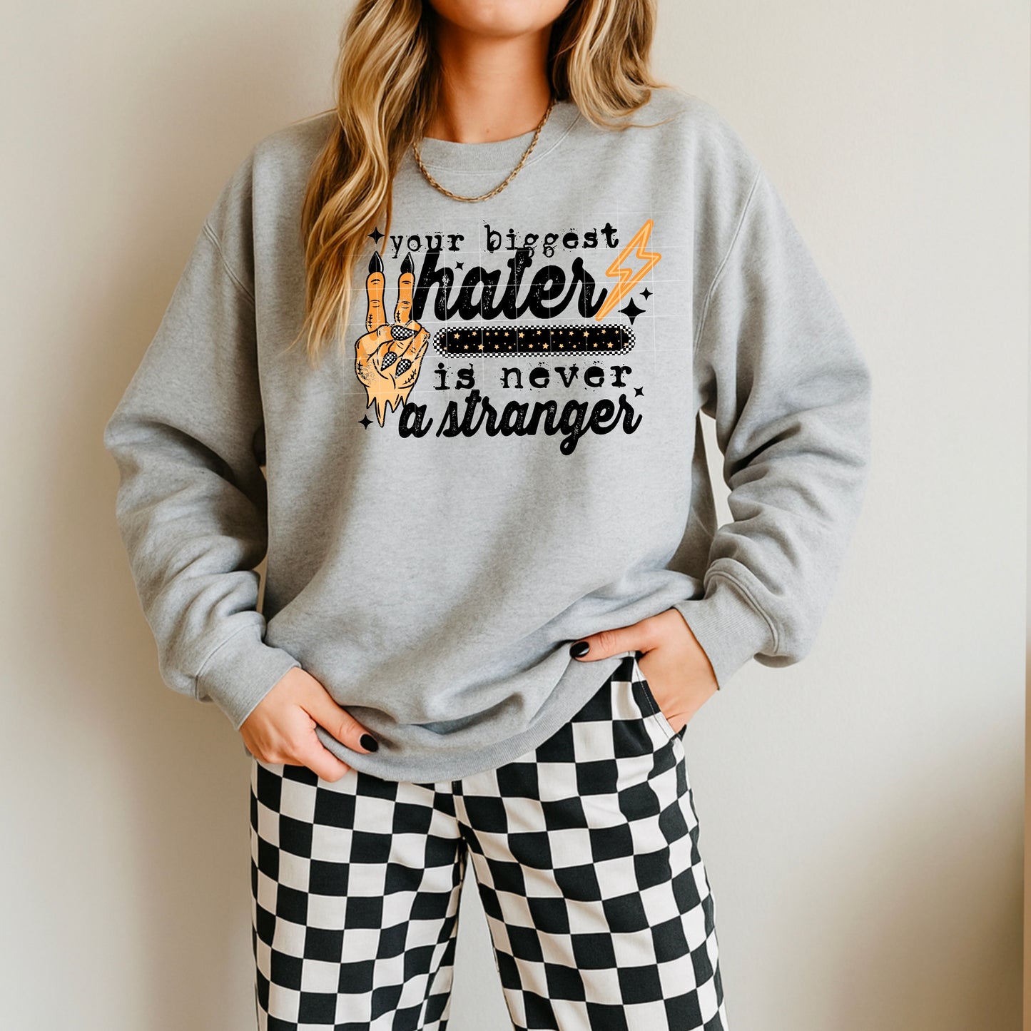⚡️ Your Biggest Hater Is Never a Stranger Sweatshirt 🖤 Retro Grunge Graphic Crewneck ✨