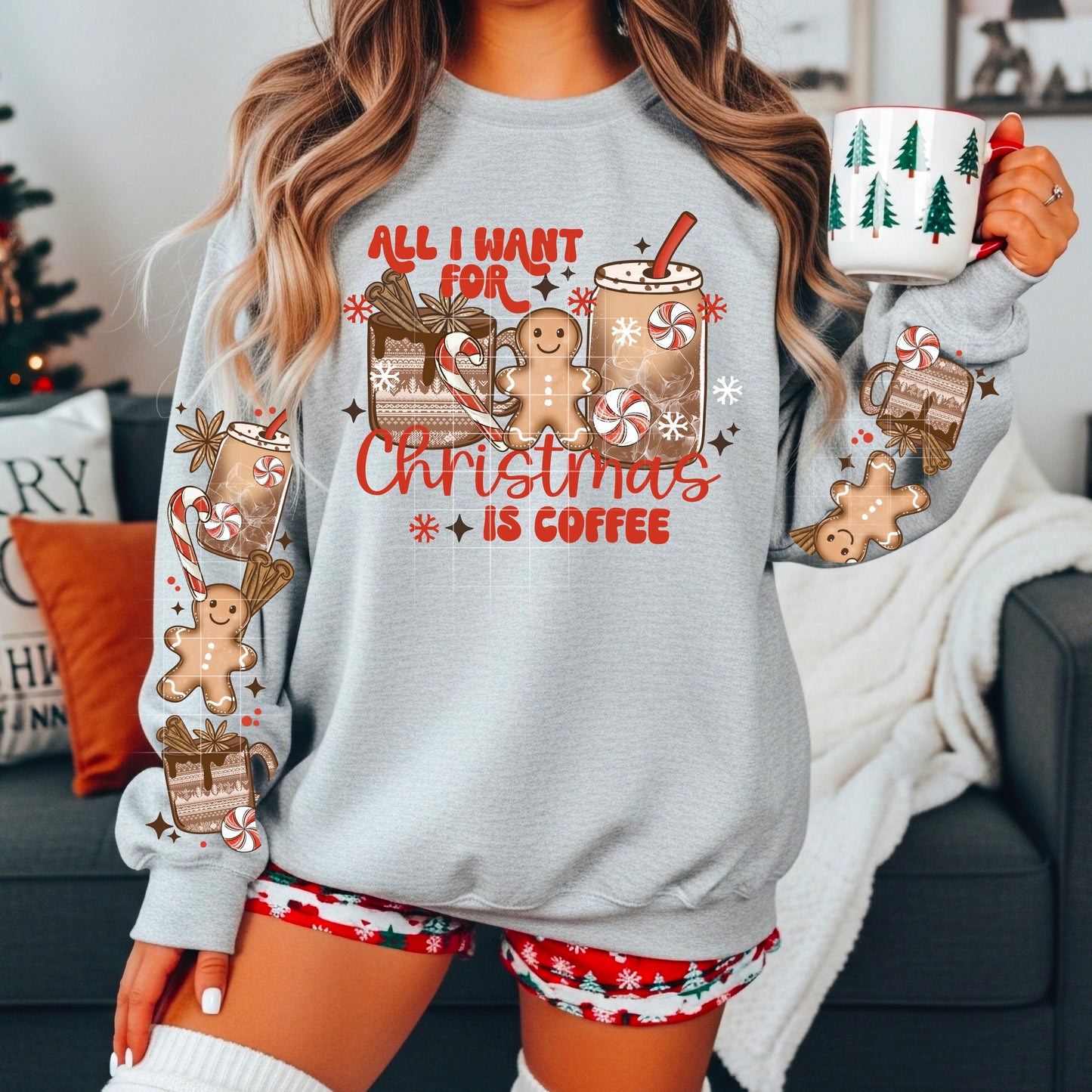☕️ All I Want For Christmas Is Coffee Sweatshirt 🎄 Gingerbread Holiday Crewneck ✨ Cute Christmas Coffee Lover Sweater