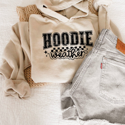 Hoodie Weather Hoodie – Cozy Checkered Graphic | Fall & Winter Neutral Pullover