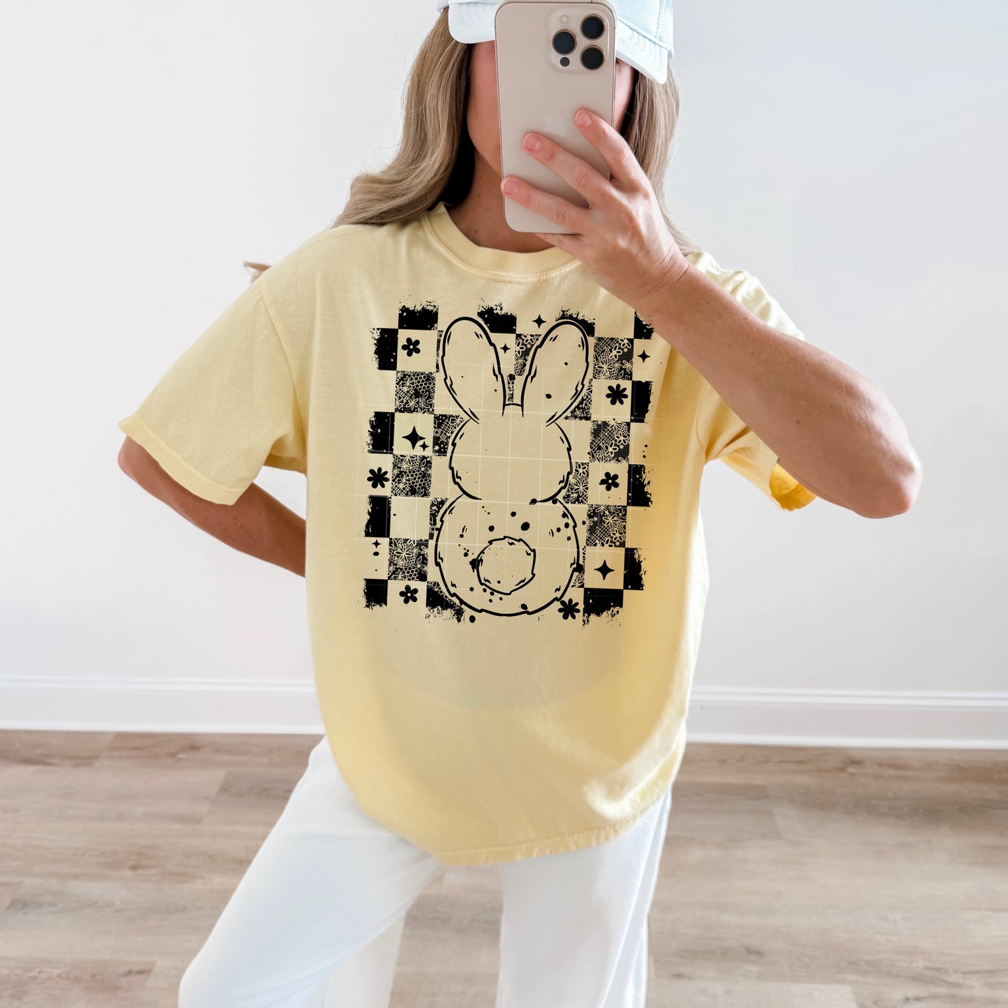 Cute Easter Bunny Shirt | Retro Checkered Bunny Graphic Tee