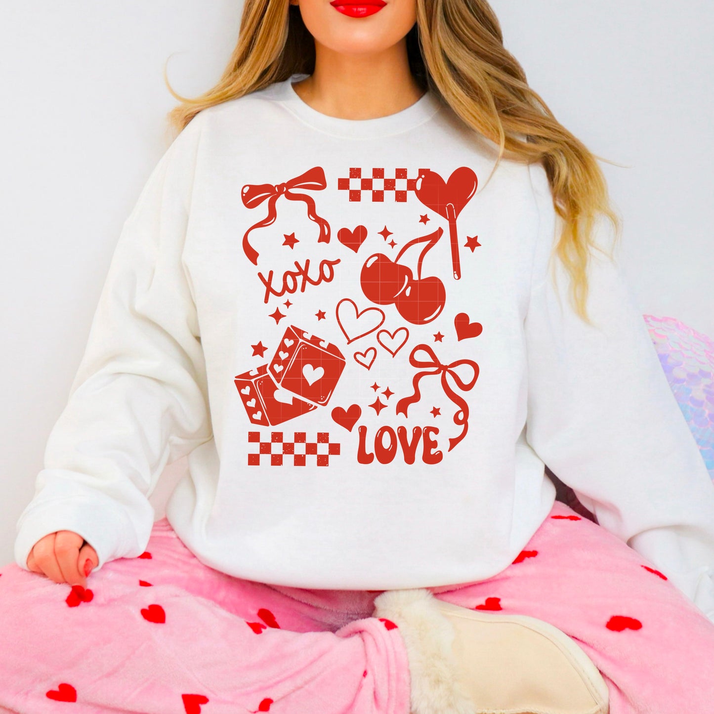 Love & Cherries Valentine’s Sweatshirt – Retro Red Graphic Sweater
