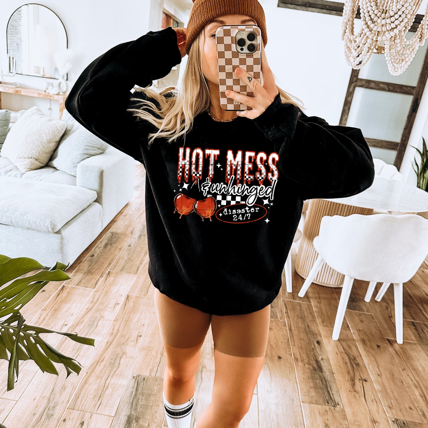 Hot Mess & Unhinged Sweatshirt – Funny Retro Graphic Pullover