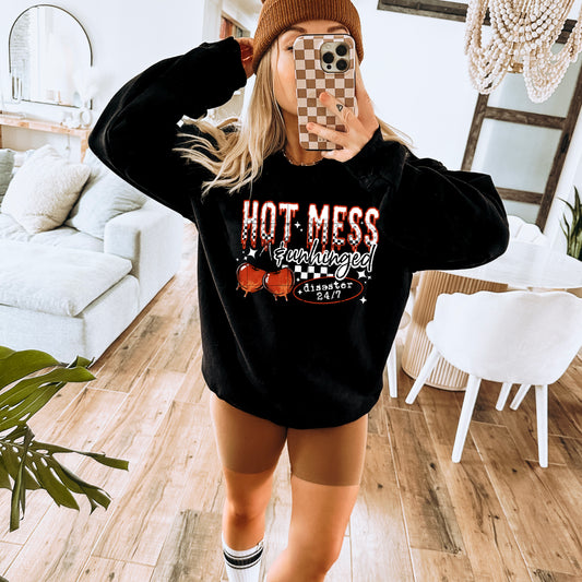 Hot Mess & Unhinged Sweatshirt – Funny Retro Graphic Pullover