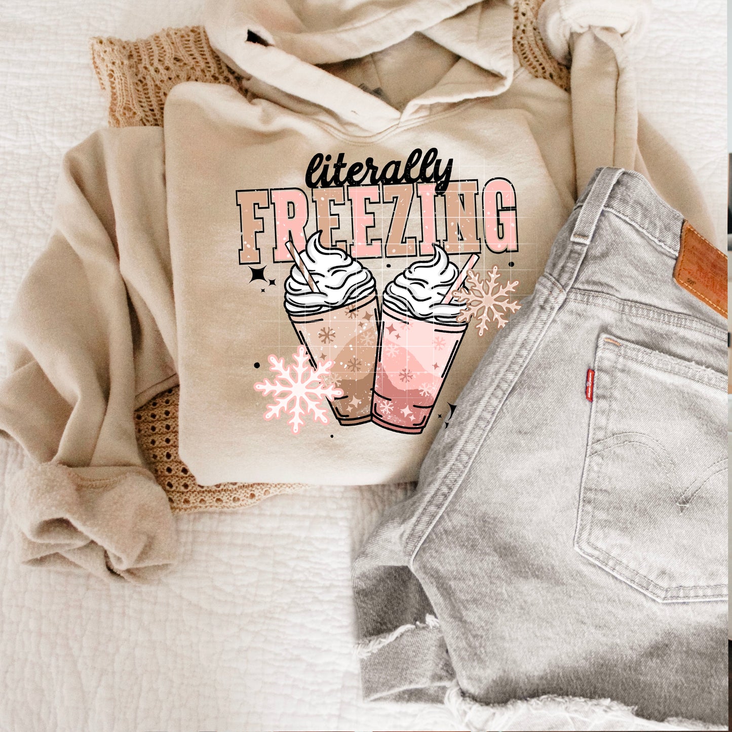 Literally Freezing Hoodie – Pink Winter Coffee Graphic Sweatshirt | Cute Cozy Cold Weather Pullover