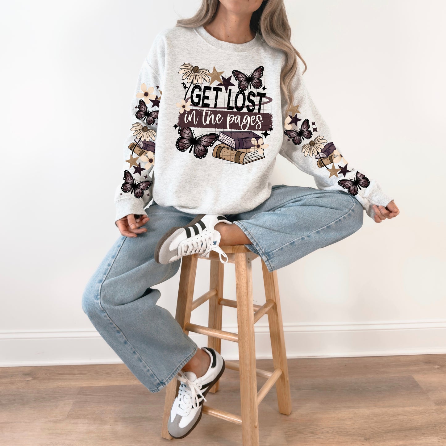 Get Lost in the Pages Book Lover Sweatshirt | Butterfly & Floral Reader Crewneck